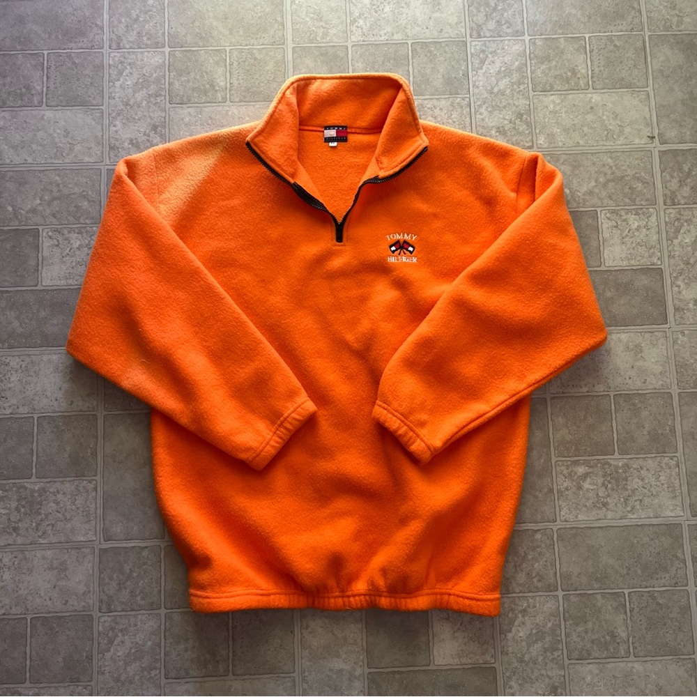 Vintage Orange Tommy Hilfiger Quarter Zip Fleece Sweatshirt Xl